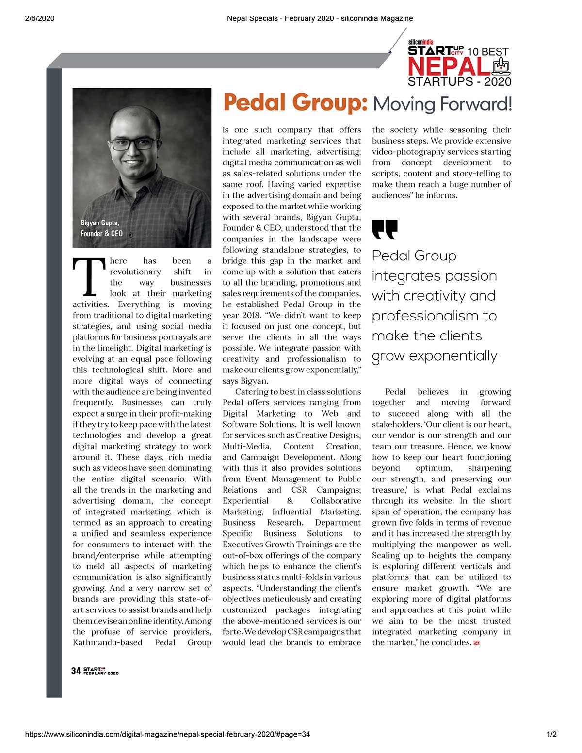 Recognized among Nepal's top 10 best startups 2020